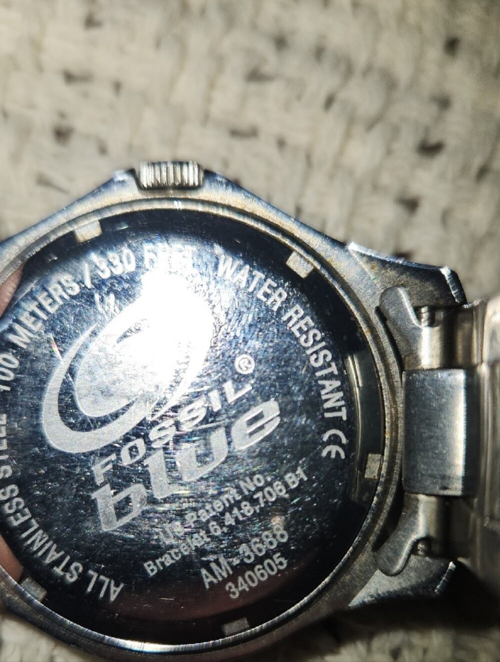 Men's Fossil Blue (AM-3688)Silver Stainless Steel Bracelet Watch with Black Dial - Picture 3 of 3